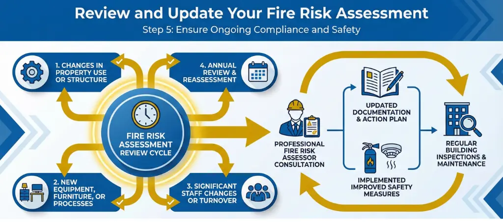 How often should fire risk assessment be reviewed